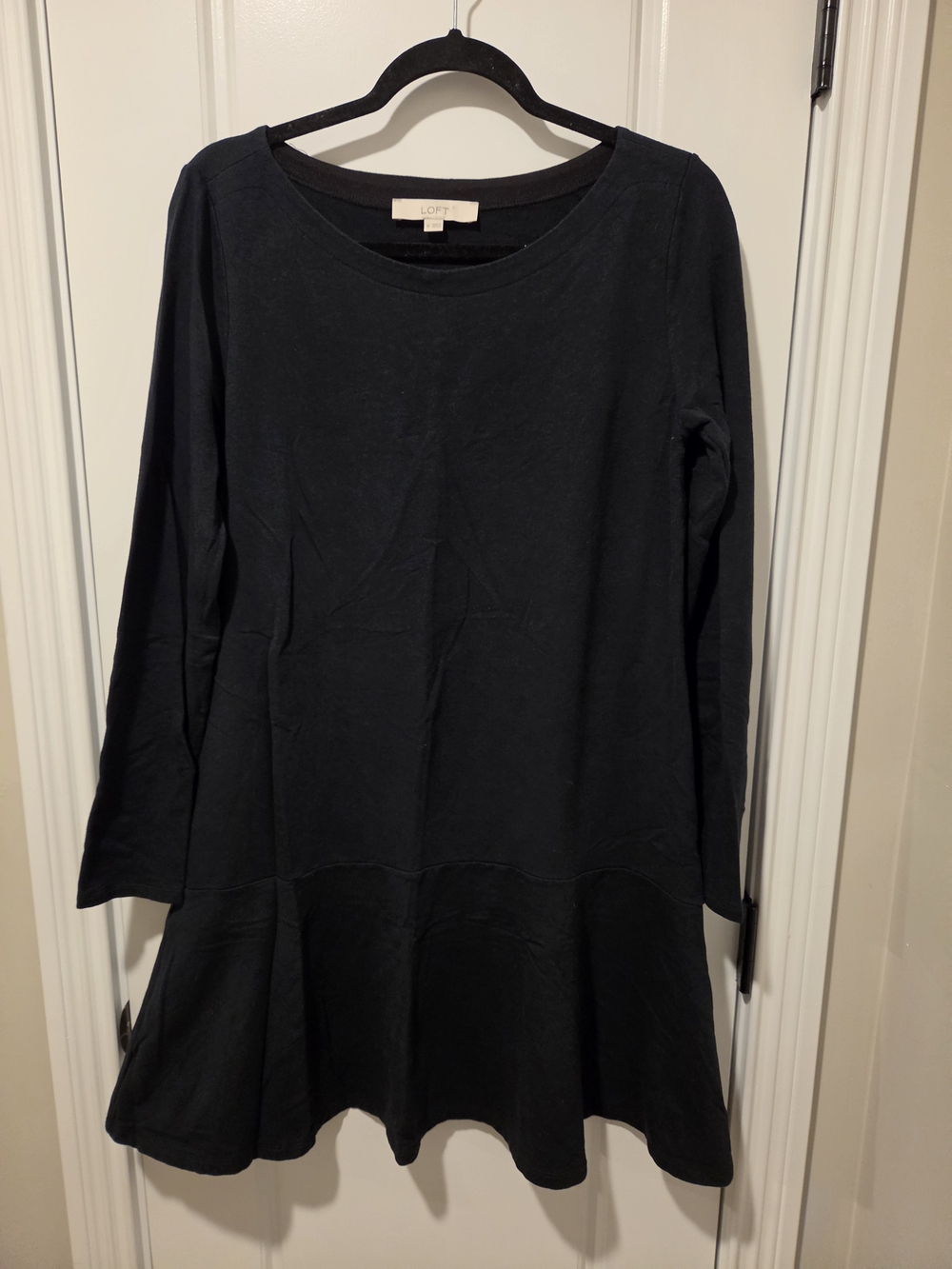 LOFT Black Long-Sleeve Flounce Hem Dress - Medium